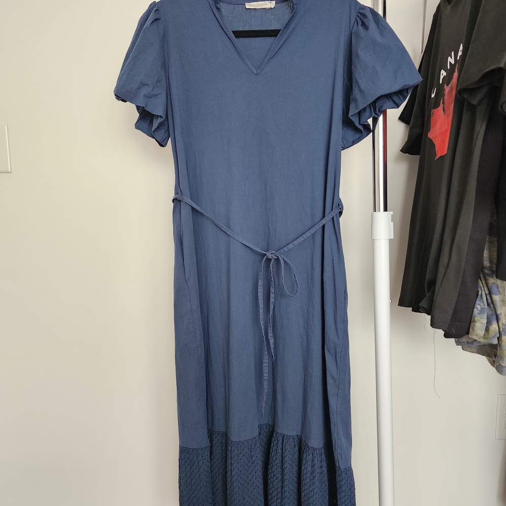 Elegant Blue Maxi Dress with Tie Waist